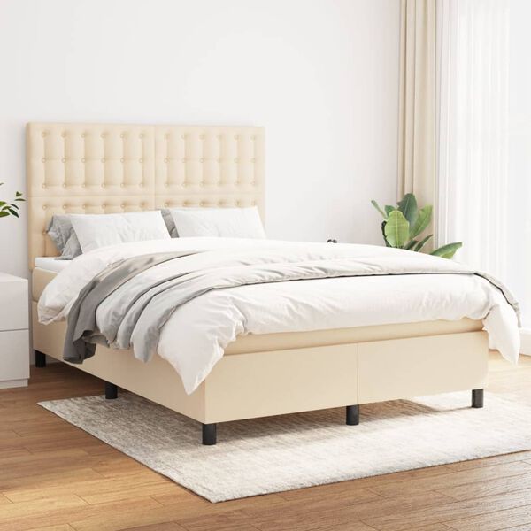 vidaXL Boxspring met matras stof cr&egrave;mekleurig 140x190 cm