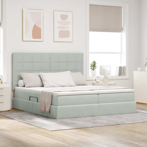 vidaXL Opslag bed met matras Lichtgrijs 180 x 200 cm Fluweel