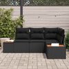 vidaXL Tuinbankenset met kussen met opslag 4 pcs Zwart Polyrattan