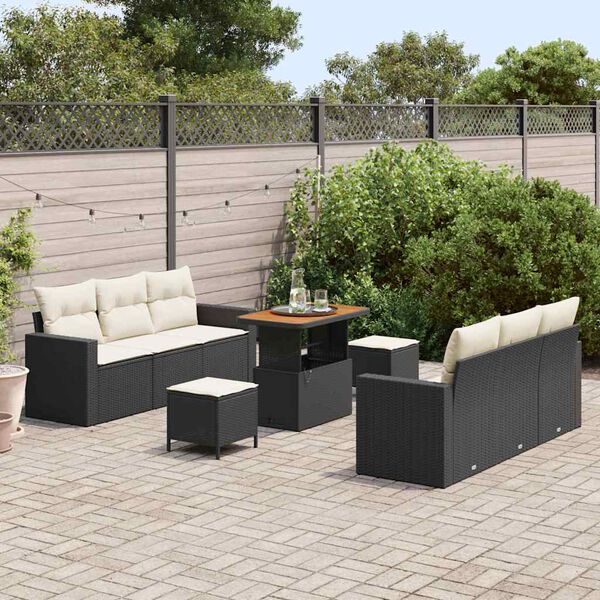 vidaXL Tuin Sofa Set met kussen met opslag 9 pcs Zwart en cr&egrave;me