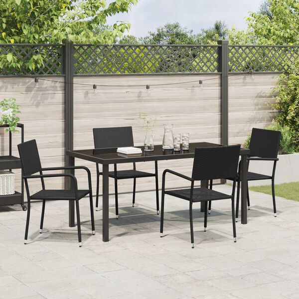 vidaXL Tuin eettafelset met kussen 5 pcs Zwart poly rattan