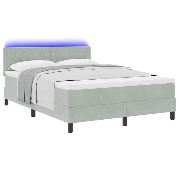 vidaXL LED Box Spring Bed met matras Lichtgrijs 140 x 200 cm Fluweel