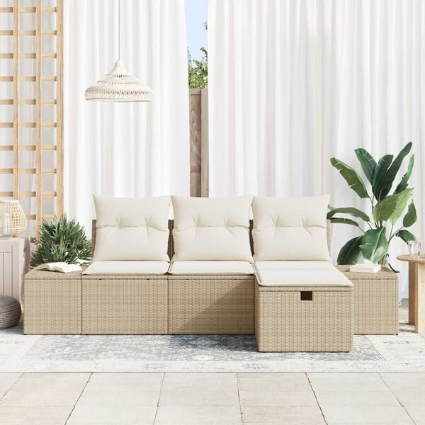 vidaXL Tuin Sofa Set met kussen 4 pcs Beige Poly riet