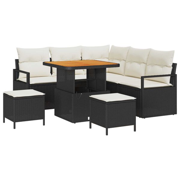 vidaXL Tuin Sofa Set met kussen met opslag 8 pcs Zwart en Cr&egrave;me