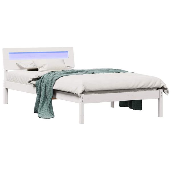 vidaXL Bedframe met hoofdeinde Wit 75 x 190 cm Massief grenenhout