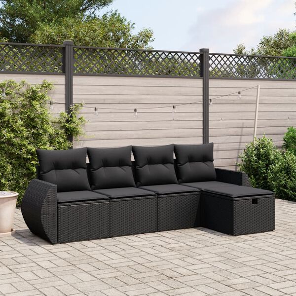 vidaXL 5-delige Loungeset met kussens poly rattan zwart