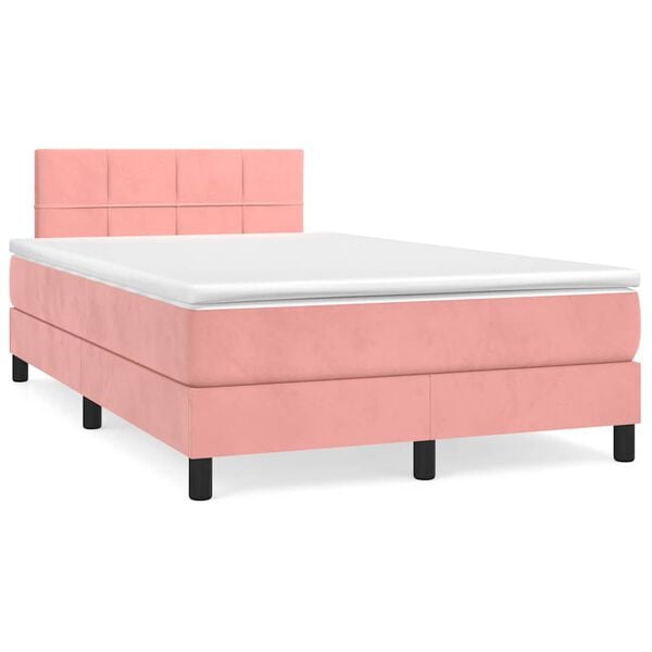 vidaXL Boxspring met matras en LED fluweel roze 120x190 cm