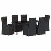 vidaXL Tuin eettafelset met kussen 7 pcs Zwart poly rattan