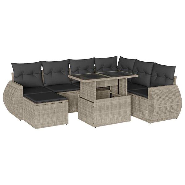 vidaXL 8-delige Loungeset met kussens poly rattan lichtgrijs