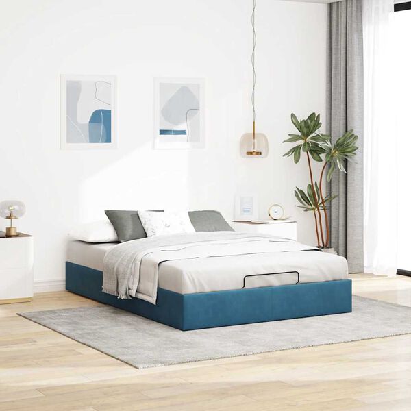 vidaXL Ottoman bedframe zonder matras 140x190 cm fluweel donkerblauw