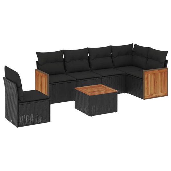 vidaXL 7-delige Loungeset met kussens poly rattan zwart