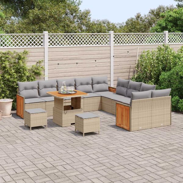 vidaXL Tuinbankenset 17 pcs Beige en Licht Grijs poly rattan