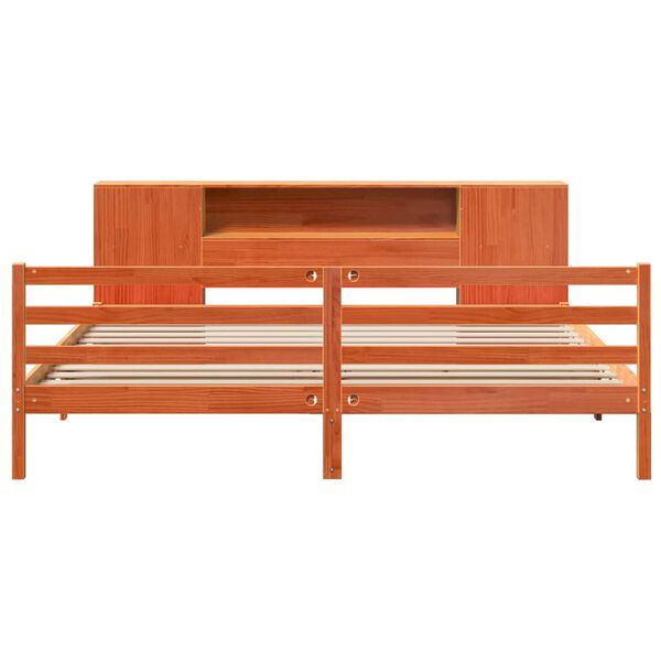 vidaXL Bed met boekenkast zonder matras grenenhout wasbruin 200x200 cm