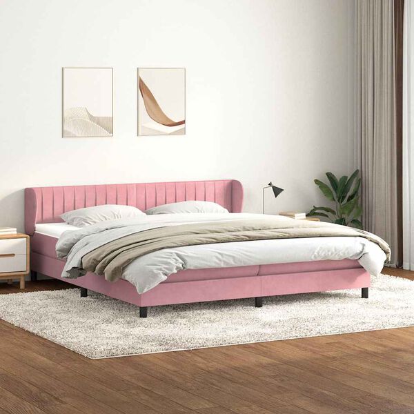 vidaXL Boxspring met matrassen fluweel roze 180x210 cm