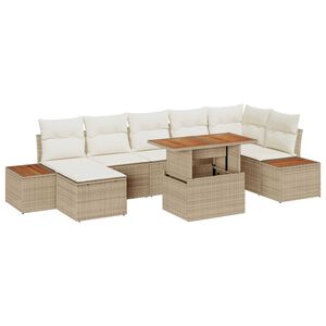 vidaXL Tuin Eetset met kussen 8 pcs Beige en Cr&egrave;me
