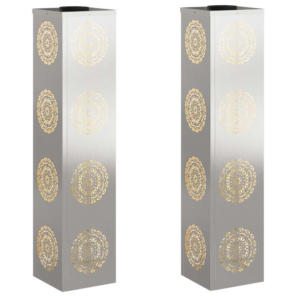 vidaXL Solar LED Pad Licht 2 pcs Zilver Roestvrij staal