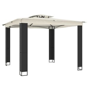 vidaXL Prieel met dubbel dak 2,94x2,94 m staal cr&egrave;mekleurig