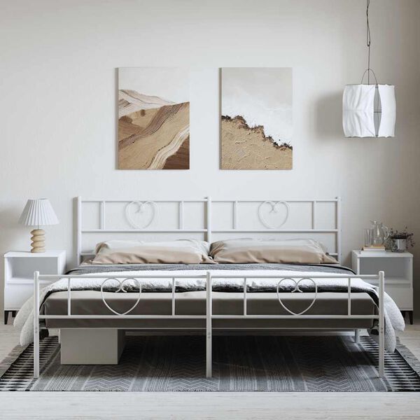 vidaXL Bedframe met hoofd- en voeteneinde metaal wit 193x203 cm
