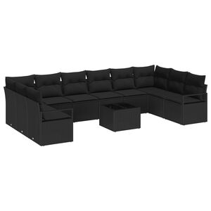 vidaXL Tuinbankenset met kussen met opslag 11 pcs Zwart poly rattan