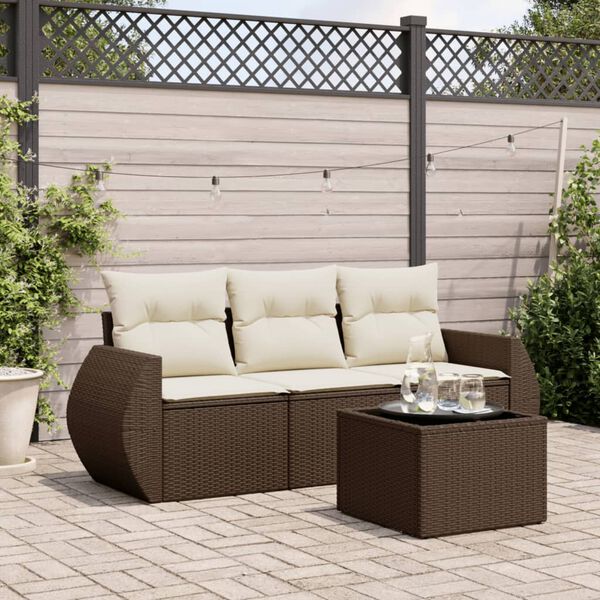 vidaXL 4-delige Loungeset met kussens poly rattan bruin