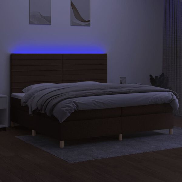 vidaXL Boxspring met matras en LED stof donkerbruin 200x200 cm