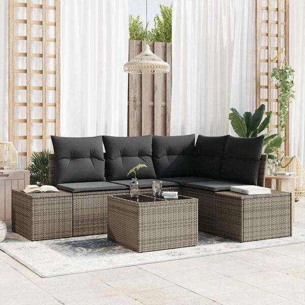 vidaXL Tuin Sofa Set 5 pcs Grijs poly rattan