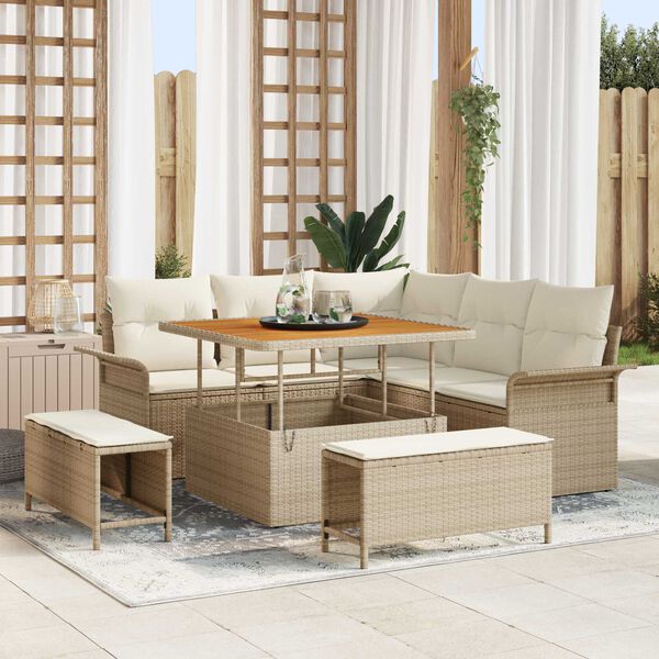 vidaXL Tuinbankenset met kussen 8 pcs Beige poly rattan