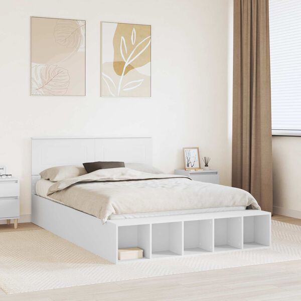 vidaXL Bedframe met plank met hoofdeinde Wit 150 x 200 cm Bewerkt hout