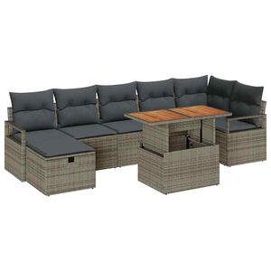 vidaXL Tuinbankenset met kussen met opslag 8 pcs Grijs poly rattan