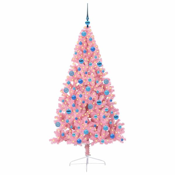 vidaXL Kunstmatig Voorverlicht Kerstboom met 300 LED Roze 180 cm PVC