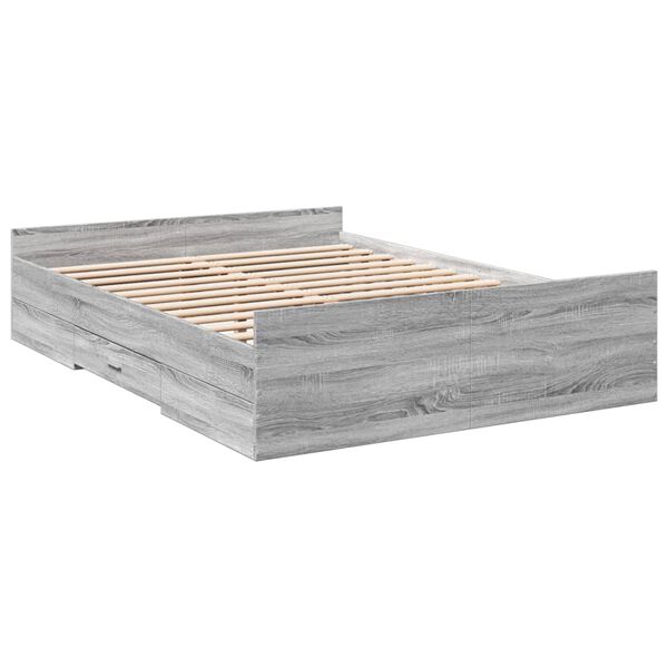 vidaXL Bedframe met lades bewerkt hout grijs sonoma eiken 135x190 cm
