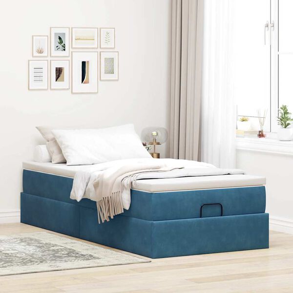 vidaXL Ottoman bed met matras 80x200cm fluweel donkerblauw