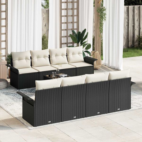 vidaXL Tuin Sofa Set met kussen 9 pcs Zwart en Cr&egrave;me poly rattan