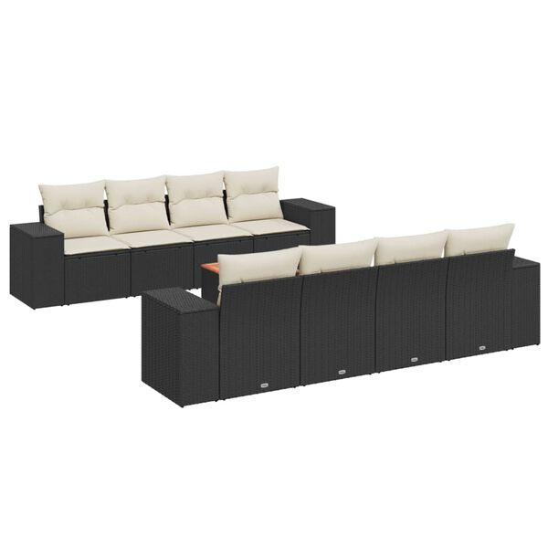 vidaXL 9-delige Loungeset met kussens poly rattan zwart