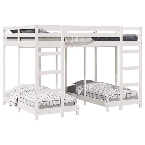 vidaXL Drie-hoog Bunk Bed Frame Wit 140 x 200 cm Massief grenenhout