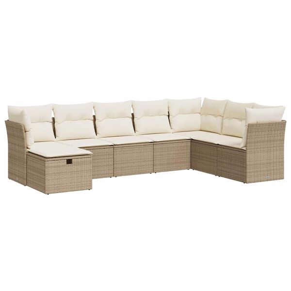 vidaXL 8-delige Loungeset met kussens poly rattan beige