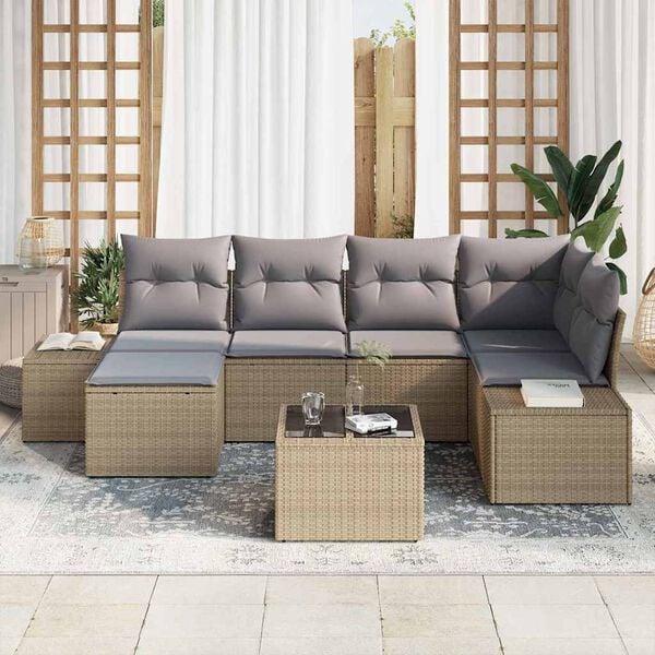 vidaXL Tuin Sofa Set met kussen 6 pcs Beige en Licht Grijs poly rattan