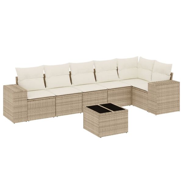 vidaXL 7-delige Loungeset met kussens poly rattan beige