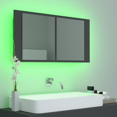 vidaXL Badkamerkast met spiegel en LED 90x12x45 cm acryl grijs