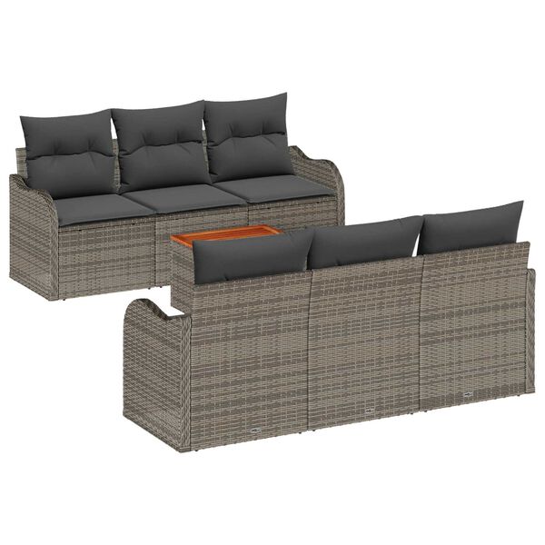 vidaXL Tuinbankenset met kussen 7 pcs Grijs poly rattan