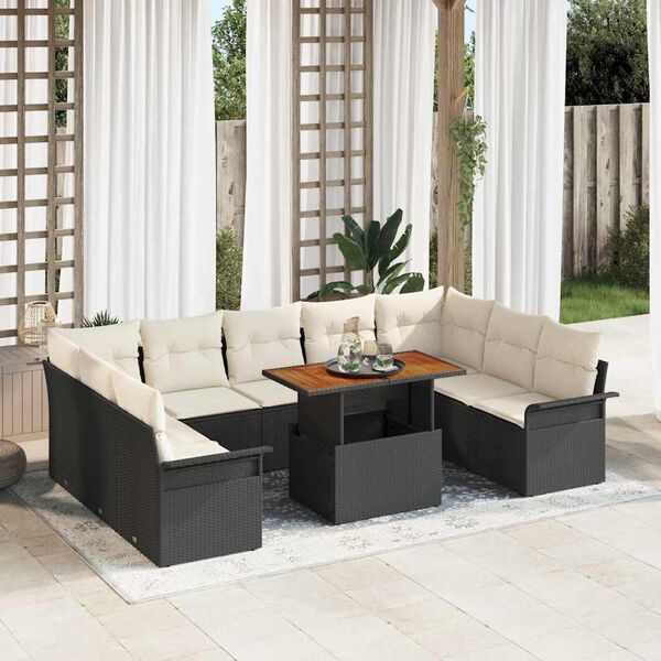 vidaXL Tuin Sofa Set met kussen 10 pcs Zwart en crème