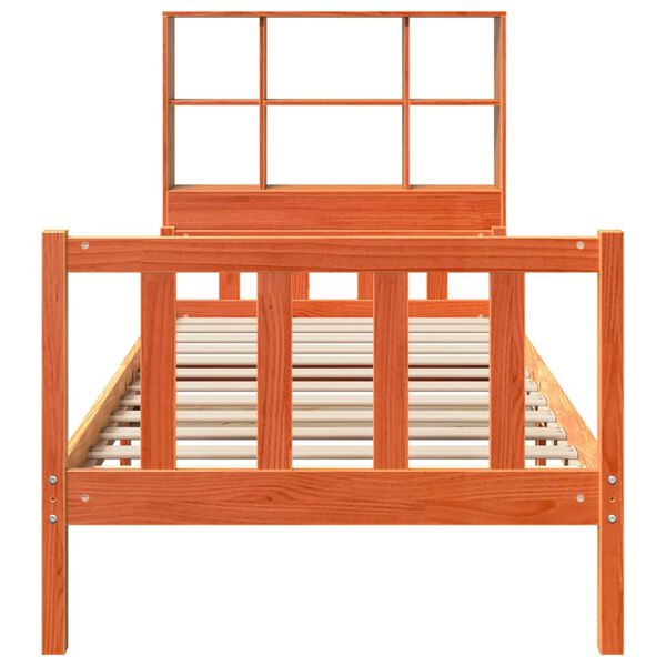 vidaXL Bed met boekenkast zonder matras massief hout wasbruin 75x190cm