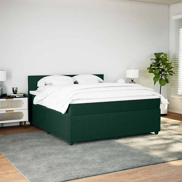 vidaXL Boxspring met matras fluweel donkergroen 180x200 cm