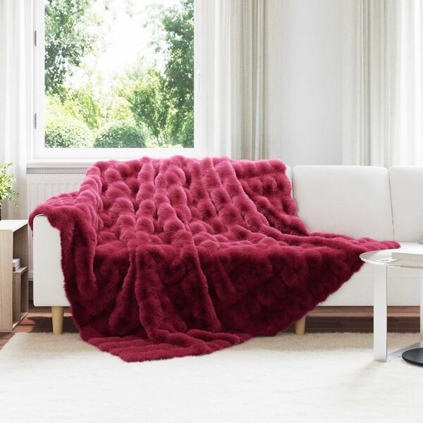 vidaXL Neppels Konijnenbont Deken 4 pcs Bordeaux Rood 220 x 240 cm