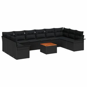 vidaXL Tuinbankenset 11 st 10-zits Zwart poly rattan