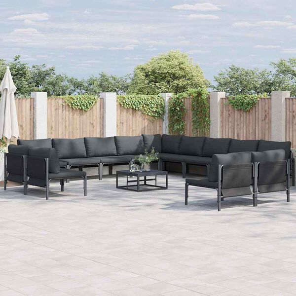 vidaXL Tuin Sofa Set met kussen Antraciet Staal