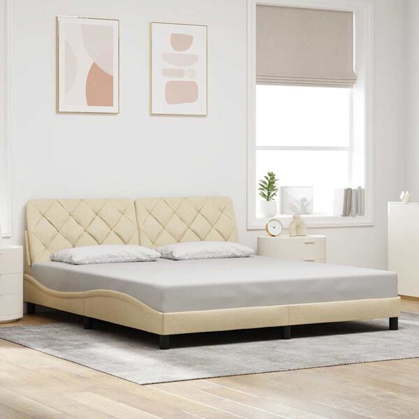 vidaXL Bedframe zonder matras stof cr&egrave;mekleurig 180x200 cm