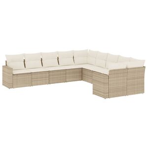 vidaXL 10-delige Loungeset met kussens poly rattan beige