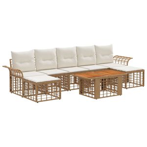 vidaXL Tuinbankenset 8 st Natuurlijk en Cr&egrave;me Wit poly rattan