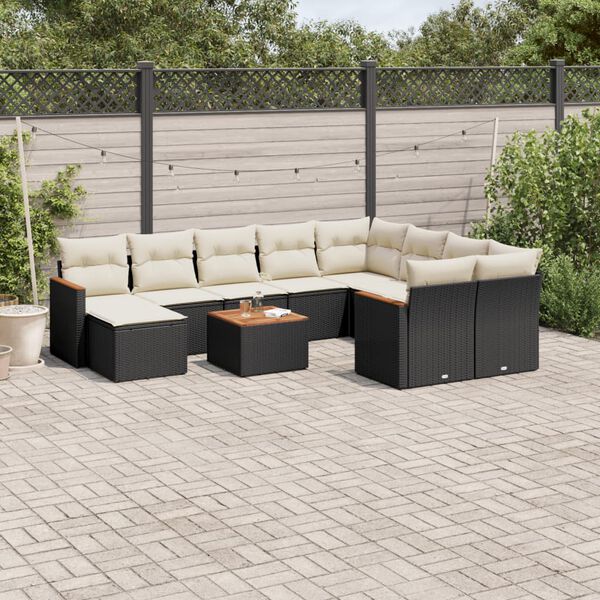 vidaXL 11-delige Loungeset met kussens poly rattan zwart